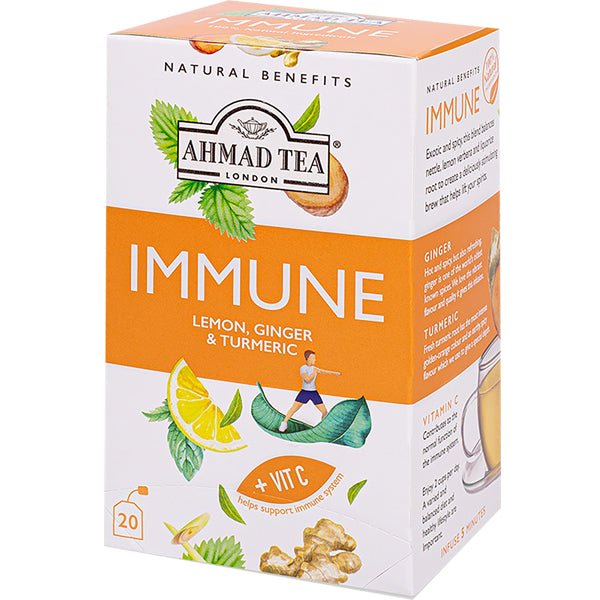 Ahmad Immune Herbal Tea - Lemon, Ginger & Turmeric with Vitamin C | 20 Foil Tea Bags - soofercoinc