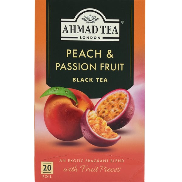 Ahmad Peach & Passion Fruit Black Tea with Fruit Pieces | 20 Tea Bags - 1.4 oz. - soofercoinc