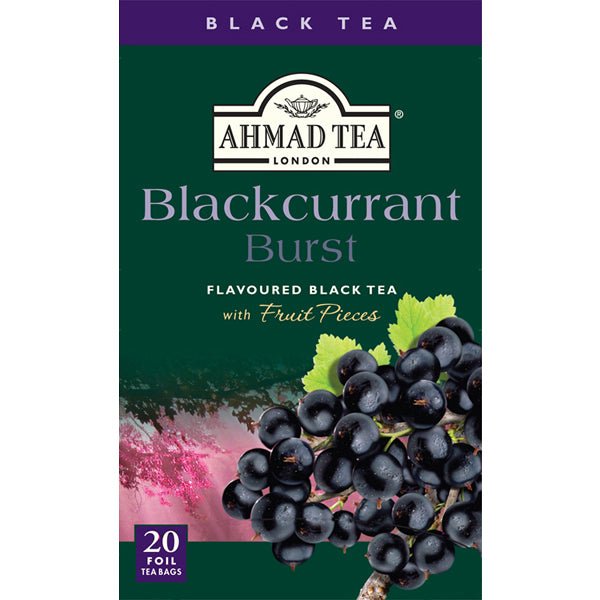 Ahmad Blackcurrant Burst Black Tea | 20 Foil Tea Bags - soofercoinc