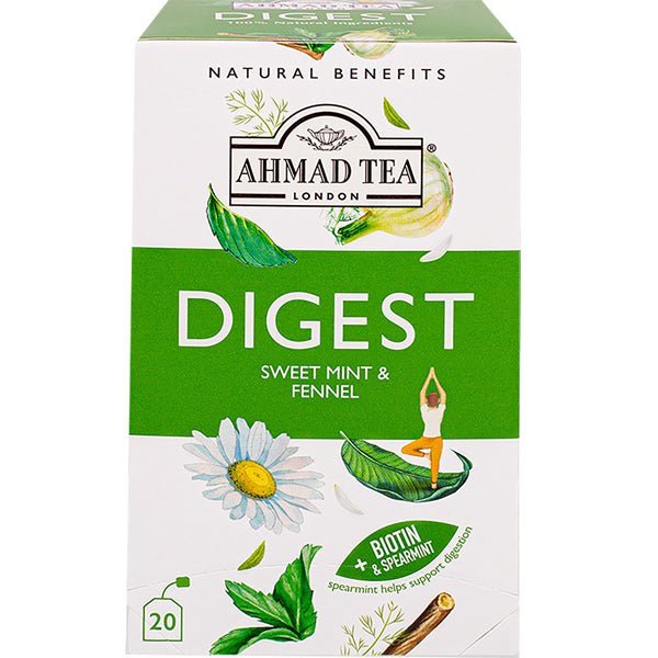 Ahmad Digest Herbal Tea - Sweet Mint & Fennel with Biotin & Spearmint | 20 Foil Tea Bags - soofercoinc