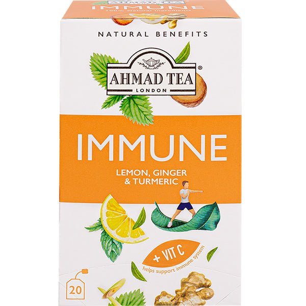 Ahmad Immune Herbal Tea - Lemon, Ginger & Turmeric with Vitamin C | 20 Foil Tea Bags - soofercoinc