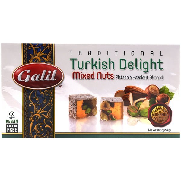 Galil Lokum Traditional Turkish Delight | Mixed Nuts - Pistachio, Hazelnut, Almond - 16 oz. - soofercoinc