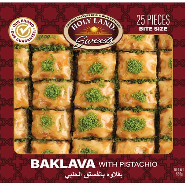 Holy Land Baklava With Pistachio | 25 Pieces Bite Size - 550g - soofercoinc