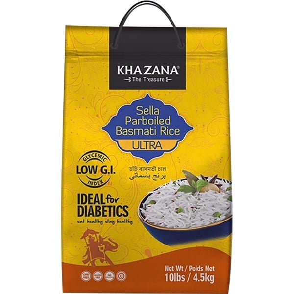 Khazana Diabetic Basmati Rice | Sella Parboiled Basmati Rice Ultra - 10 lbs - soofercoinc