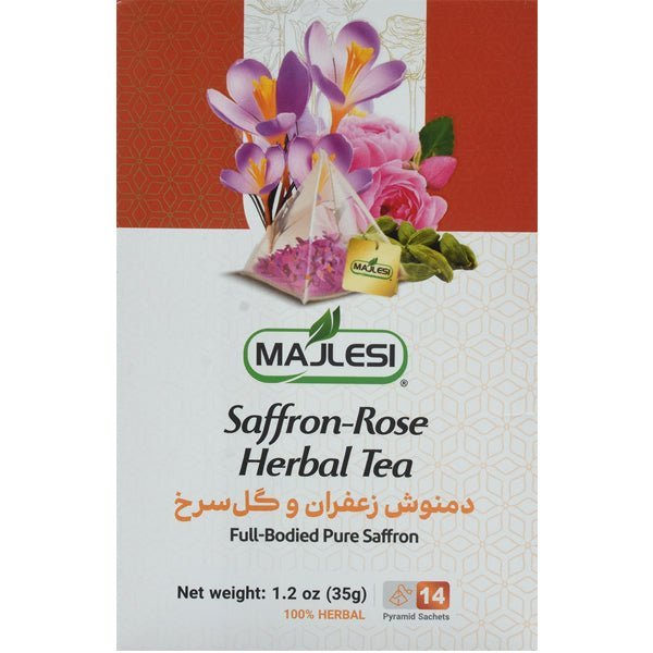 Majlesi Saffron Rose Herbal Tea | 14 Pyramid Sachets - Sadaf.com