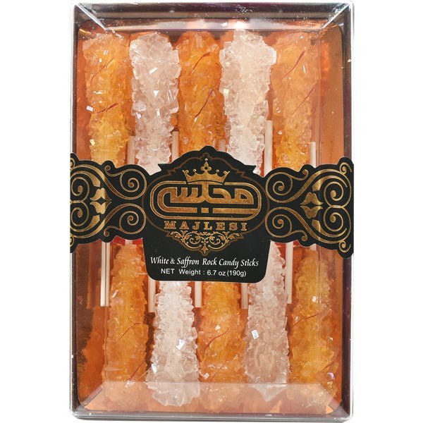 Majlesi White & Saffron Rock Candy Sticks - 6.7 oz - Sadaf.com