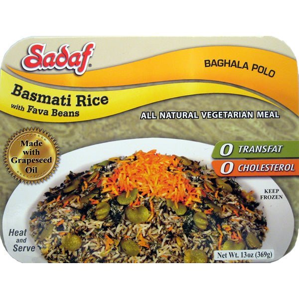 Sadaf Baghala Polo | Basmati Rice with Fava Beans | Frozen - 13 oz. - soofercoinc