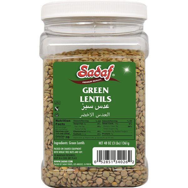 Sadaf Green Lentils | in Jar - 3 lbs - soofercoinc