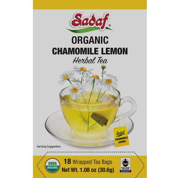 Sadaf Organic Chamomile Lemon Tea | 18 Wrapped Tea Bags - soofercoinc