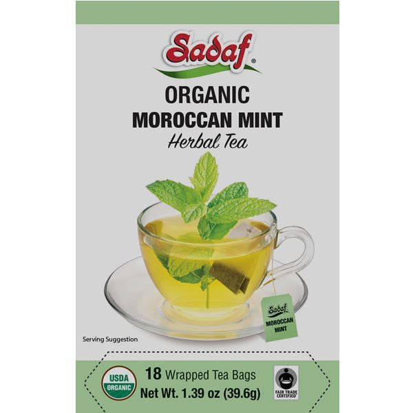 Sadaf Organic Moroccan Mint Tea | 18 Wrapped Tea Bags - soofercoinc