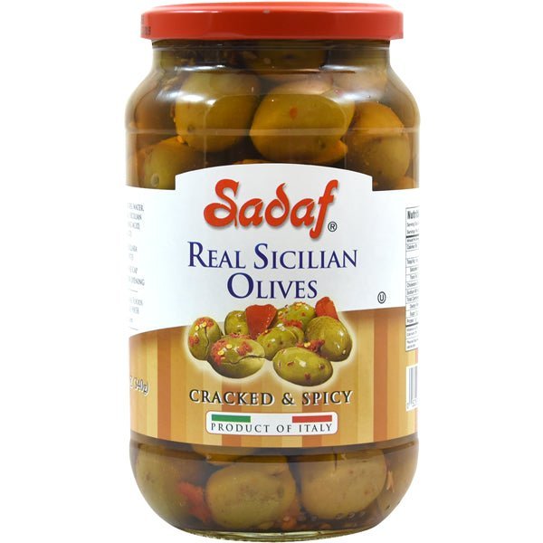 Sadaf Real Sicilian Olives | Cracked & Spicy - 12 oz. - soofercoinc