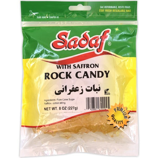 Sadaf Rock Candy with Saffron | On String – 8 oz - soofercoinc