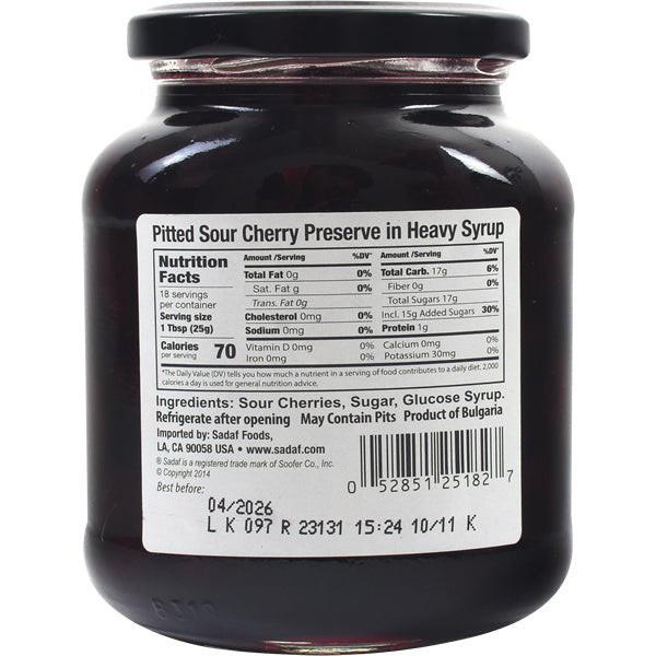 Sadaf Sour Cherry Preserve - 15.9 oz. - soofercoinc