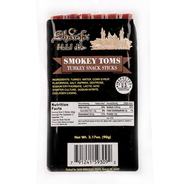 Sharifa Smokey Toms | Halal Turkey Snack Sticks - 3.17 oz - soofercoinc