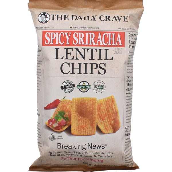 The Daily Crave Lentil Chips | Spicy, Sriracha - 4.25 oz. - soofercoinc